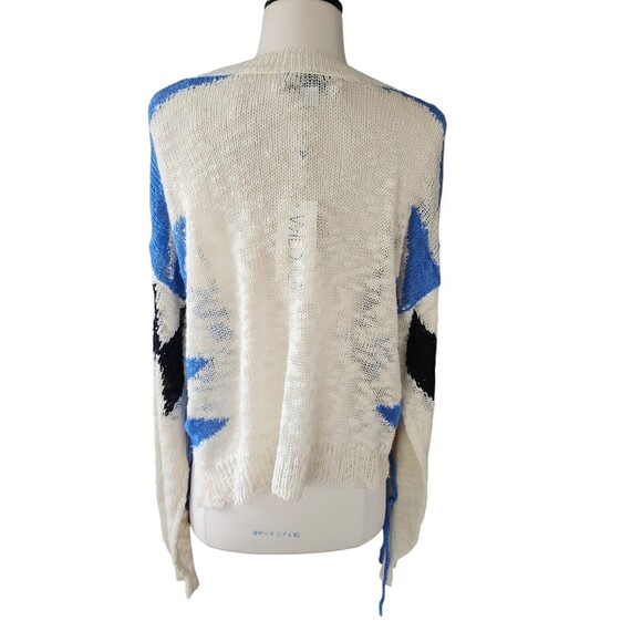 Wildfox Boho Slouchy Sweater Size XS Cream Geometric Print Open Weave Tie Up NWT - Picture 4 of 9